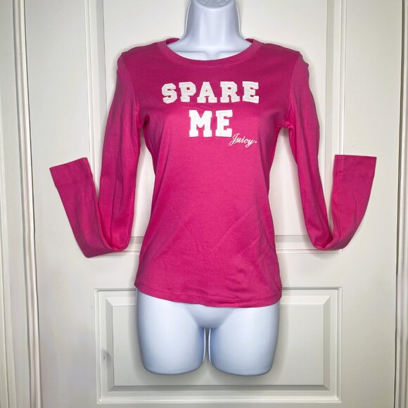 Juicy Couture Pink “Spare Me” Long Sleeve Graphic Tee Size M Y2K - Picture 2 of 4